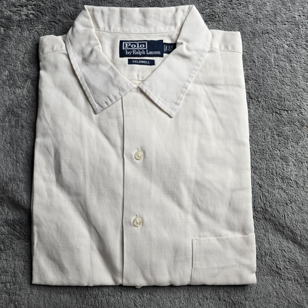 NWT VTG Polo Ralph Lauren Caldwell Shirt Mens Large Tall White Silk Linen Camp